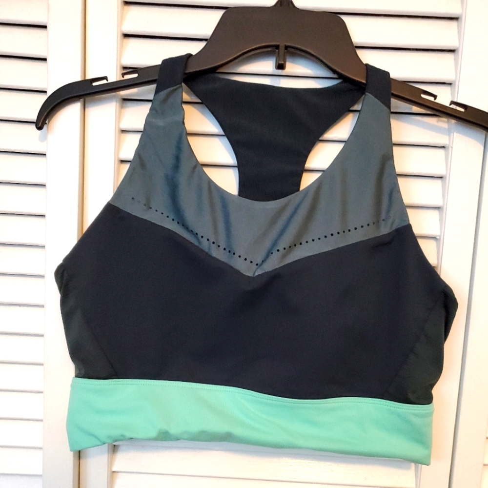 Fabletics grey/black/mint sports bra M